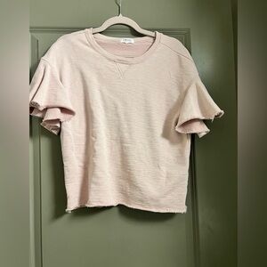 GOLDIE Pima Cotton Ruffle Sleeve Top Medium Pink Sweatshirt Short Sleeve